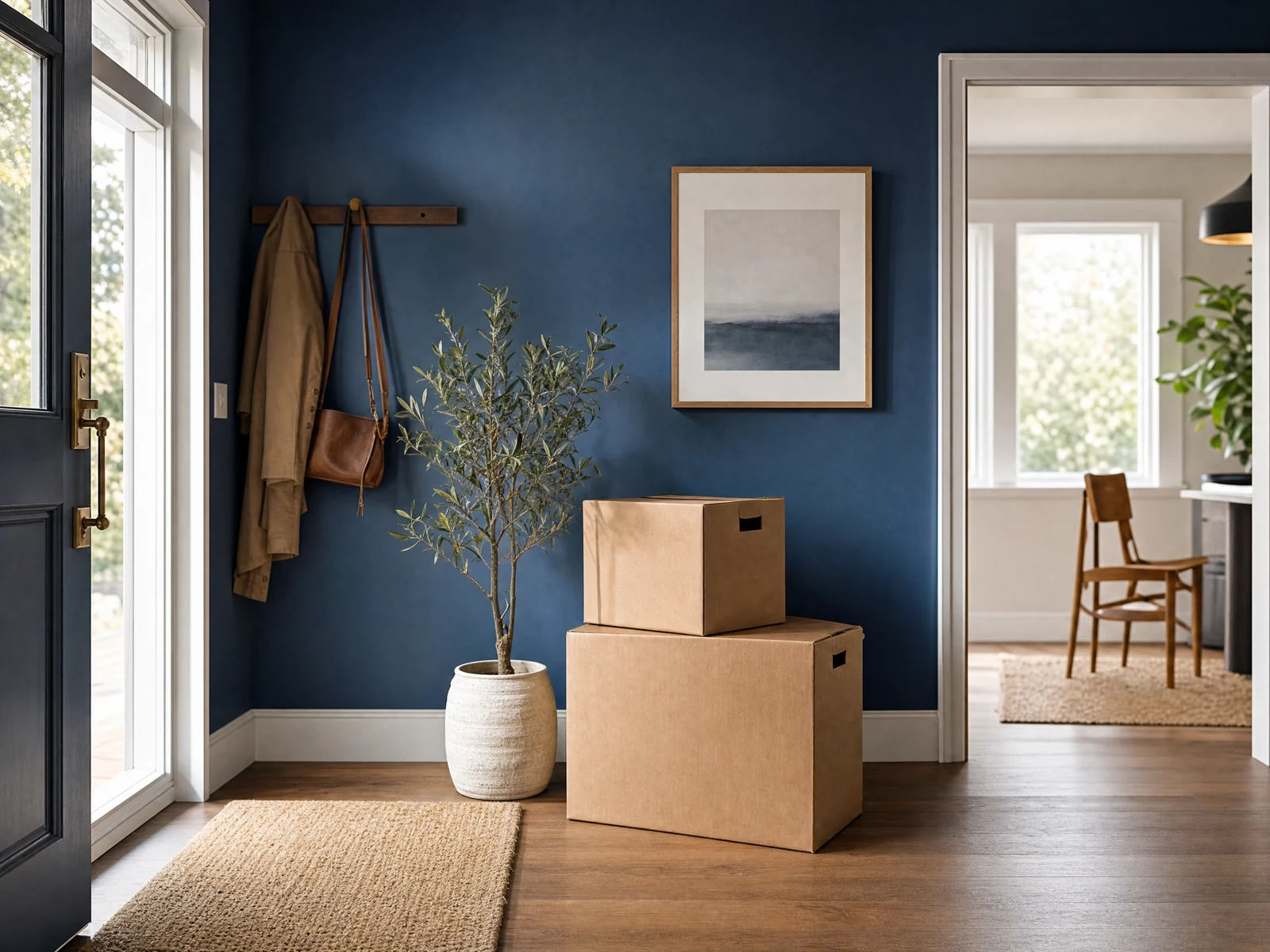 Illustration of organized boxes in a light Northwest home